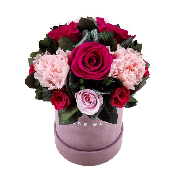 Rose Belle Box DeLux sametový s růží a karafiáty